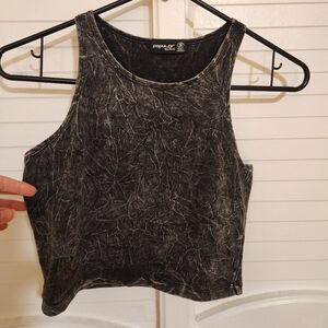 Popular Basics Black Acid-Wash Crop Tank